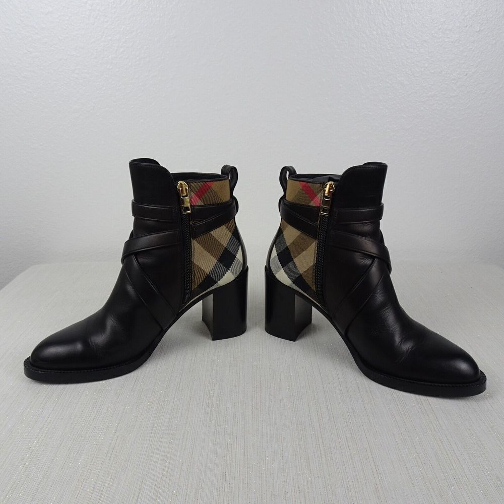 BURBERRY Women's Booties Vaughan Vintage Check & Leather Ankle Boots Heels 37 - Picture 6 of 14